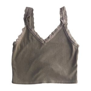 American Eagle cropped army green tank with lace trim